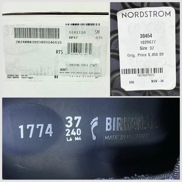 Birkenstock 1774 Eliscu Quilted Denim Slide Clogs Mules Dark Wash Denim 6 37 NEW - Picture 16 of 17